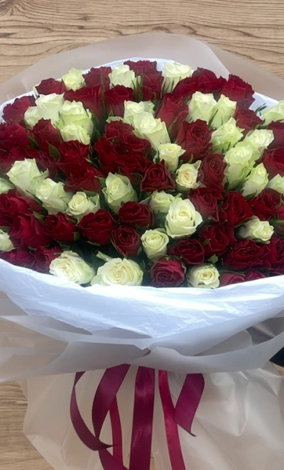 101 Красно -белая роза