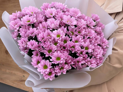 Букет из 9 веток хризантем розового цвета 