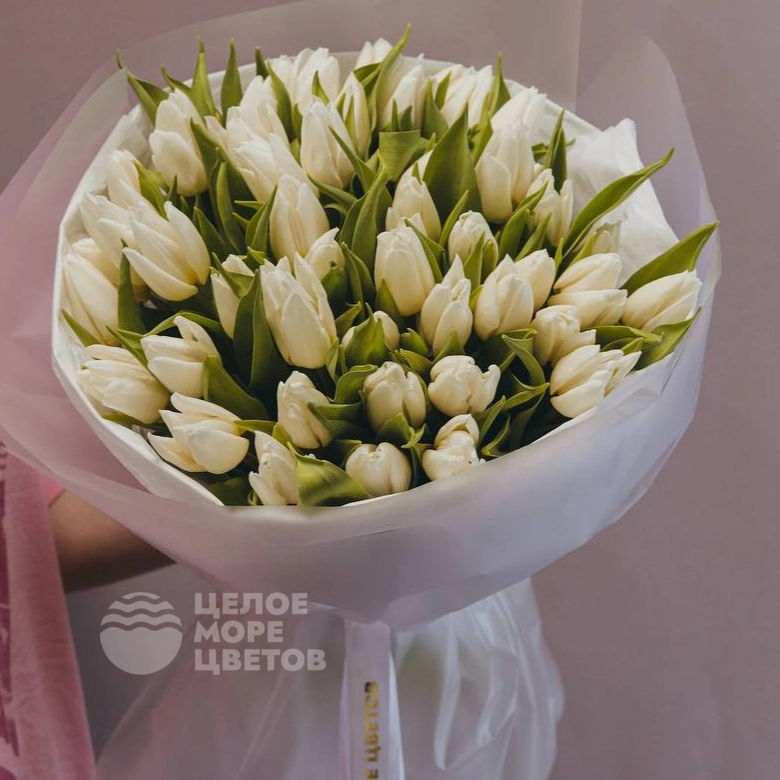 Букет из 51 тюльпана белого цвета 