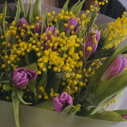 Букет с 15 тюльпанами и мимозой  1