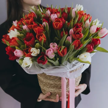 Корзина из 75 тюльпанов