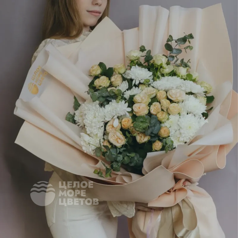 Авторский букет-гигант &laquo;Кремовый пирог&raquo;